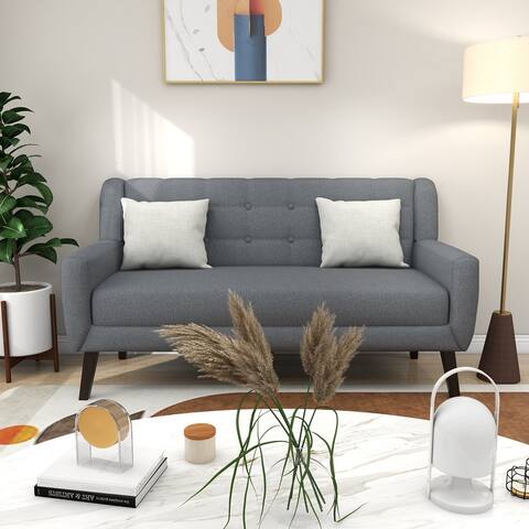 Linen Modern Tufted Loveseat Upholstered Sofa