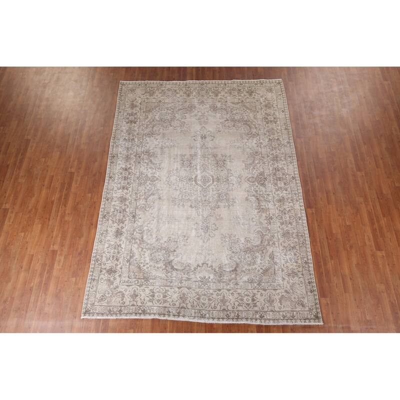 Distressed Muted Tabriz Persian Antique Rug Hand-Knotted Wool Carpet - 7'9" x 10'7"