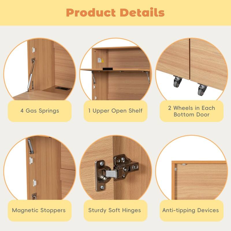 69"Tall Kitchen Pantry with Hutch, Multifunctional Storage Cabinet with Adjustable Shelf and Power Outlet