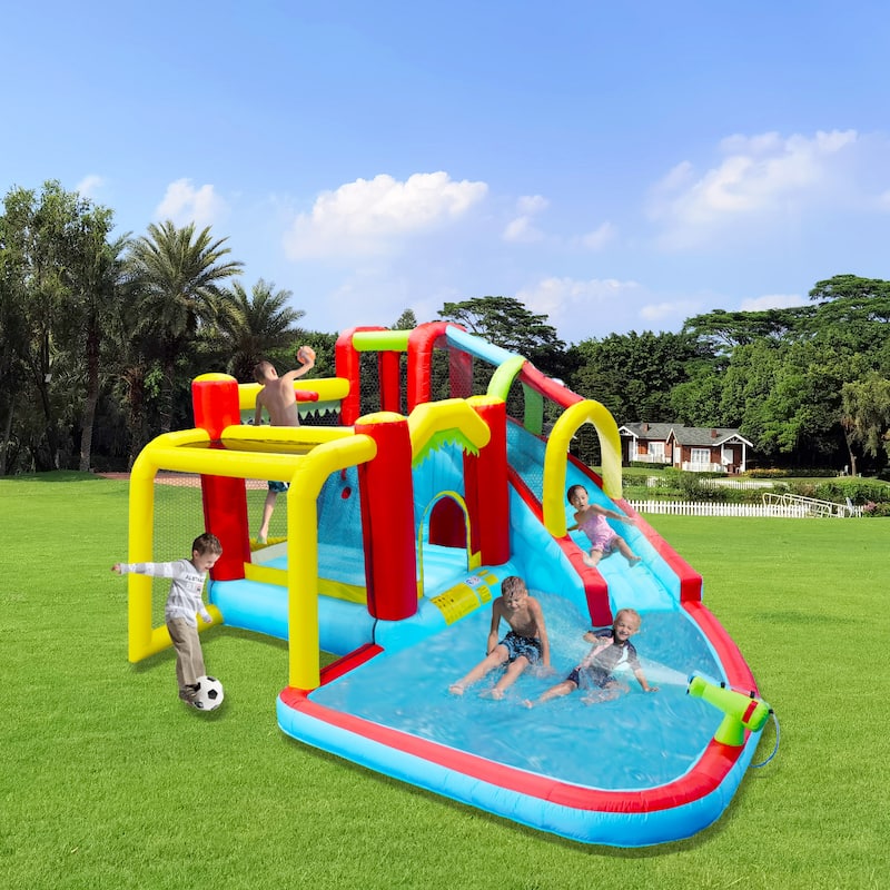 7 in1 Inflatable slide water park bouncing house Soccer garden bouncer,Splash pool,Water gun,Climbing wall,Basketball,Football
