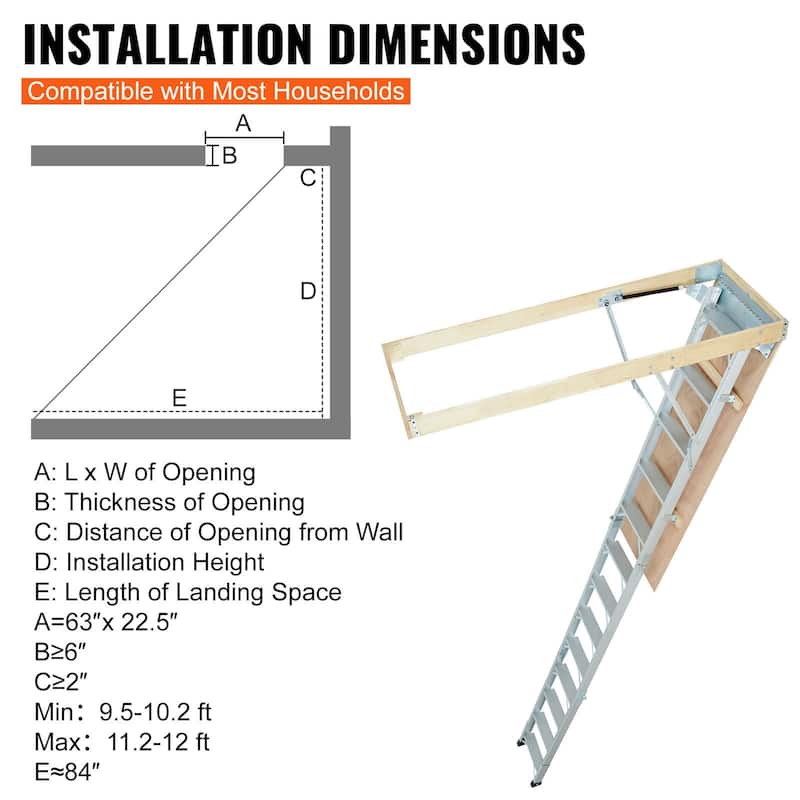 Attic Ladder Foldable, 350-pound Capacity, 22.5" x 63", Multi-Purpose Aluminium Extension, Lightweight and Portable