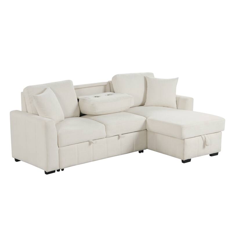 90" L-Shaped Sectional Sleeper Sofa - Reversible Storage Chaise, Drop-Down Center Console, Modular Living Room Couch
