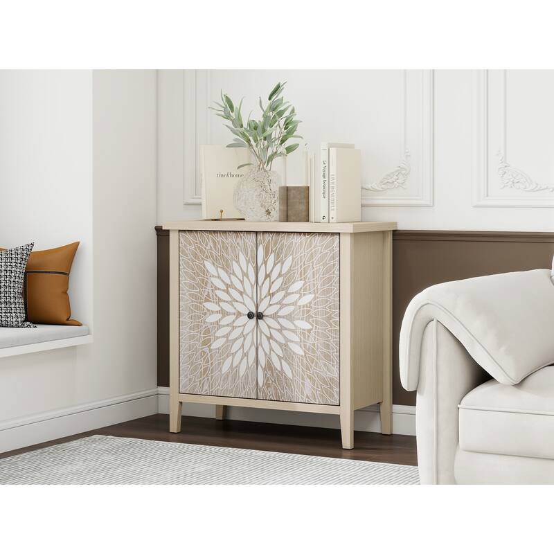 2-Door Carved Storage Cabinet with Adjustable shelf, Accent Furniture for Living Room, Hallway, Kitchen