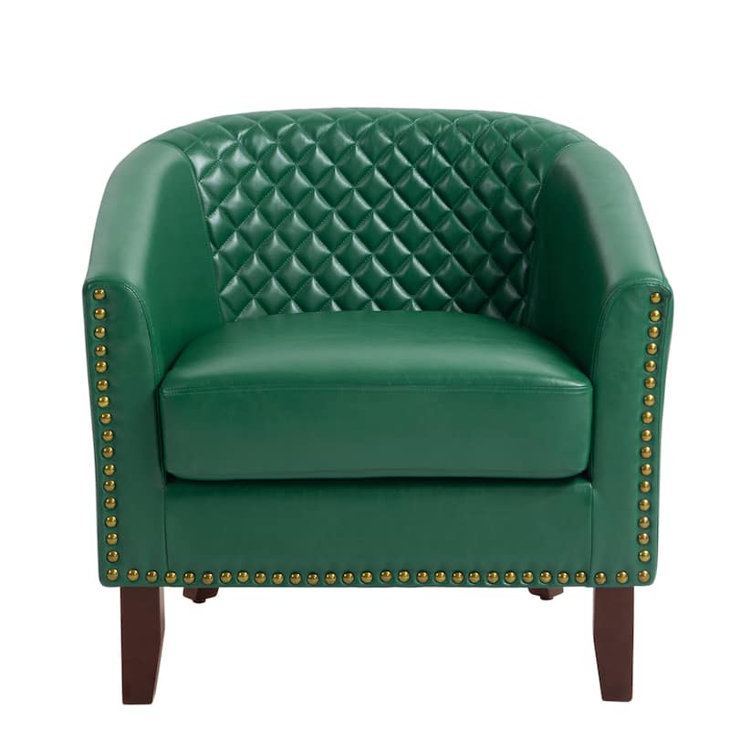 Faux Leather Tufted Nailheads Upholstered Barrel Accent Chairs