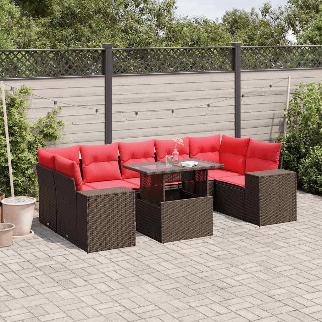 vidaXL Patio Sofa Set with Cushions Table and Couches 8 Piece Poly Rattan - 24.4 x 24.4 x 27.2