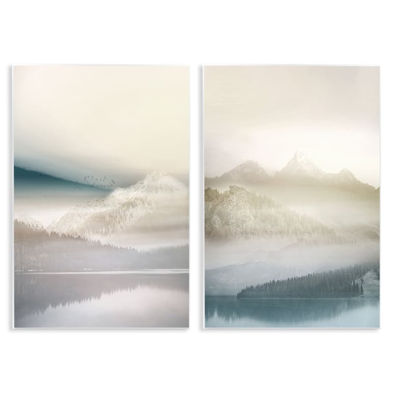 Stupell Mountain Peaks & Neutral Lake Wall Plaque Art Design By Gemma Bardot (Set of 2) - 10 x 15