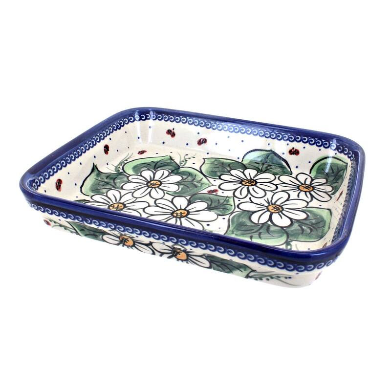 Blue Rose Polish Pottery 149 Vena Medium Rectangular Baker - Ladybug