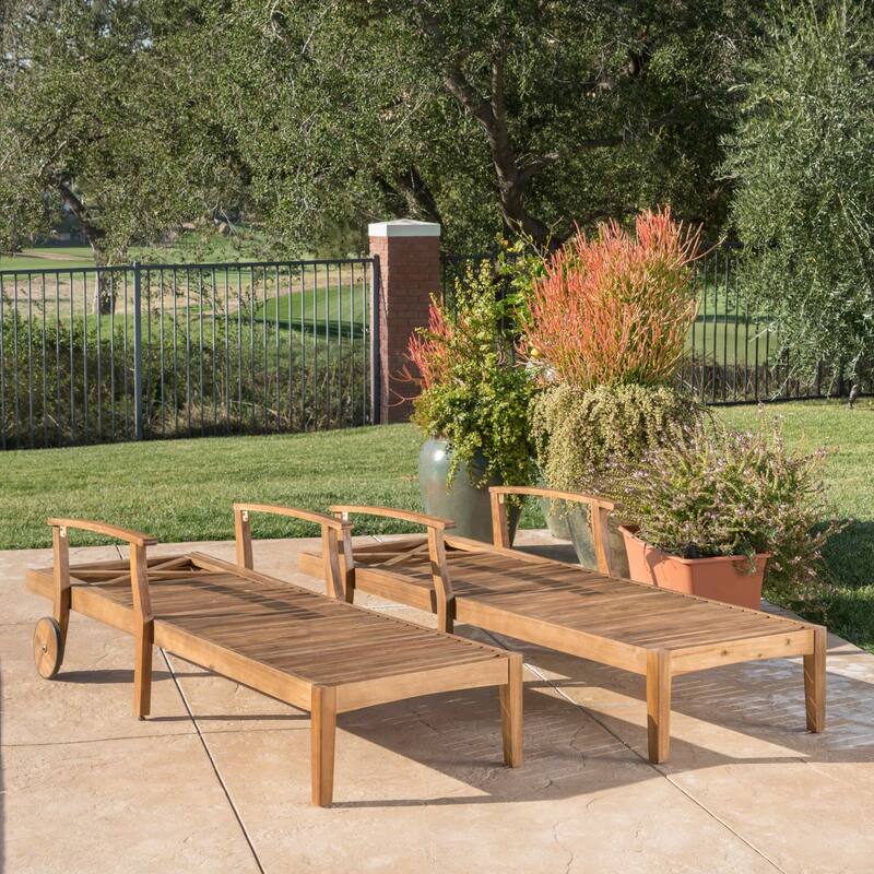 Perla Outdoor Acacia Wood Chaise Lounge (Set of 2) by Christopher Knight Home
