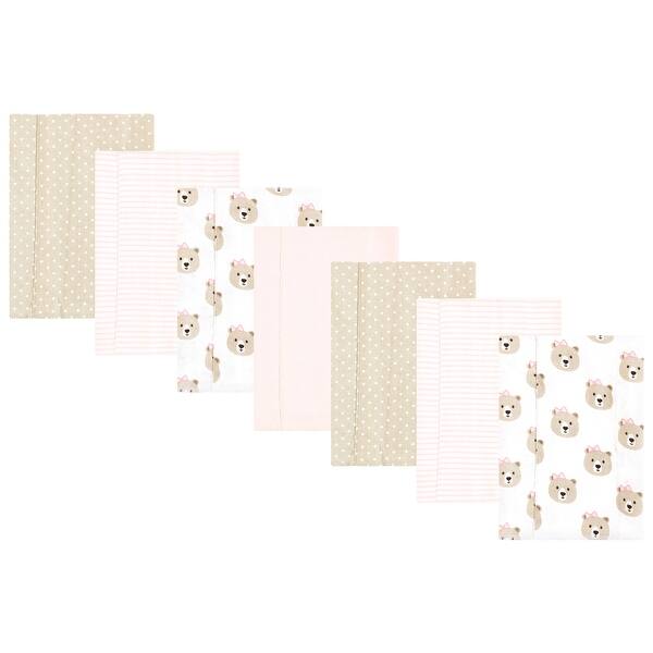 slide 1 of 1, Hudson Baby Infant Girl Flannel Burp Cloth 7pk, Pink Taupe Bear, One Size - Pink Taupe Bear 7 Pack - One Size One Size - Pink Taupe Bear 7 Pack