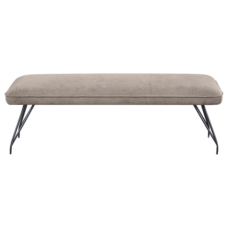 Donne Dining Bench, Taupe Brown and Foam Cushion, Metal Legs, 58 Inch
