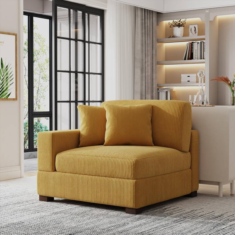 Corduroy Armchair Sofa Corner Chairs With Pillows - Armchair/Left Facing - Orange