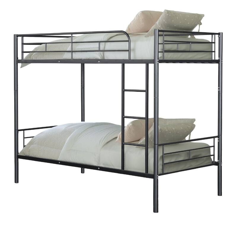 Contemporary Style Twin Over Twin Bunk Bed Footboard Ladder Metal Structure, Black