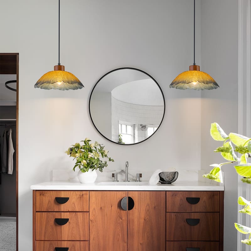 Industrial 1-Light Leaf-Shaped Glass Pendant Light with Texture Glass Shade