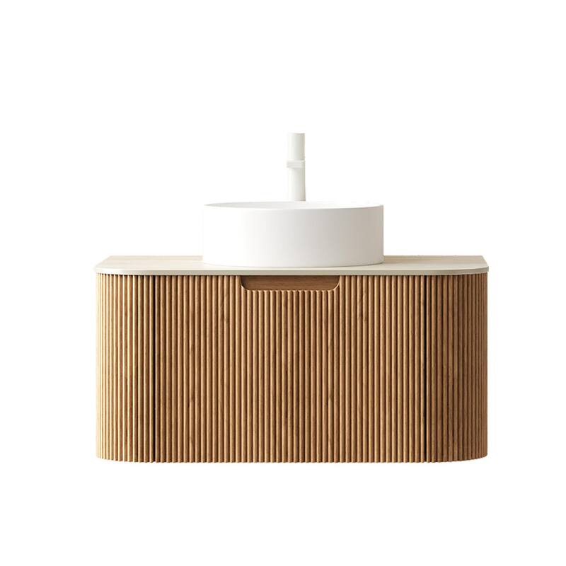 Wall Mounted Bathroom with White Round Ceramic Basin and Drawer