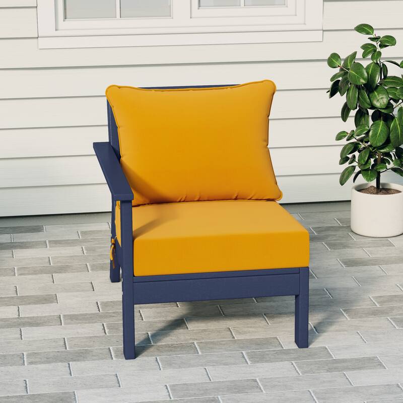 Birchwood All Weather HDPE Outdoor Patio Deep Seating Navy Blue Left Arm Facing Chair With Cushions (1-Piece) - Navy Blue/Yellow