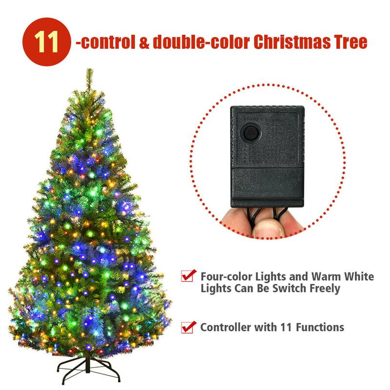 Gymax 5-9FT Pre-Lit Christmas Tree Hinged Artificial Tree w/ Metal