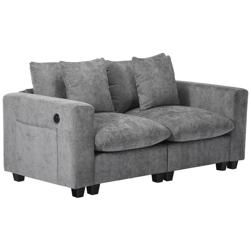 Lucca Chenille Upholstered Modular Loveseat with USB Port - Gray