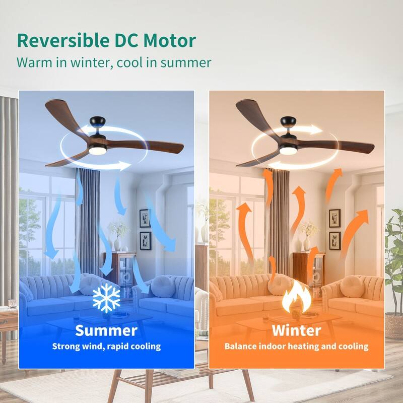 3 Wooden Blades Ceiling Fan with Lights and Remote Control Indoor/Outdoor Ceiling Fan Modern Ceiling Fan for Living Room