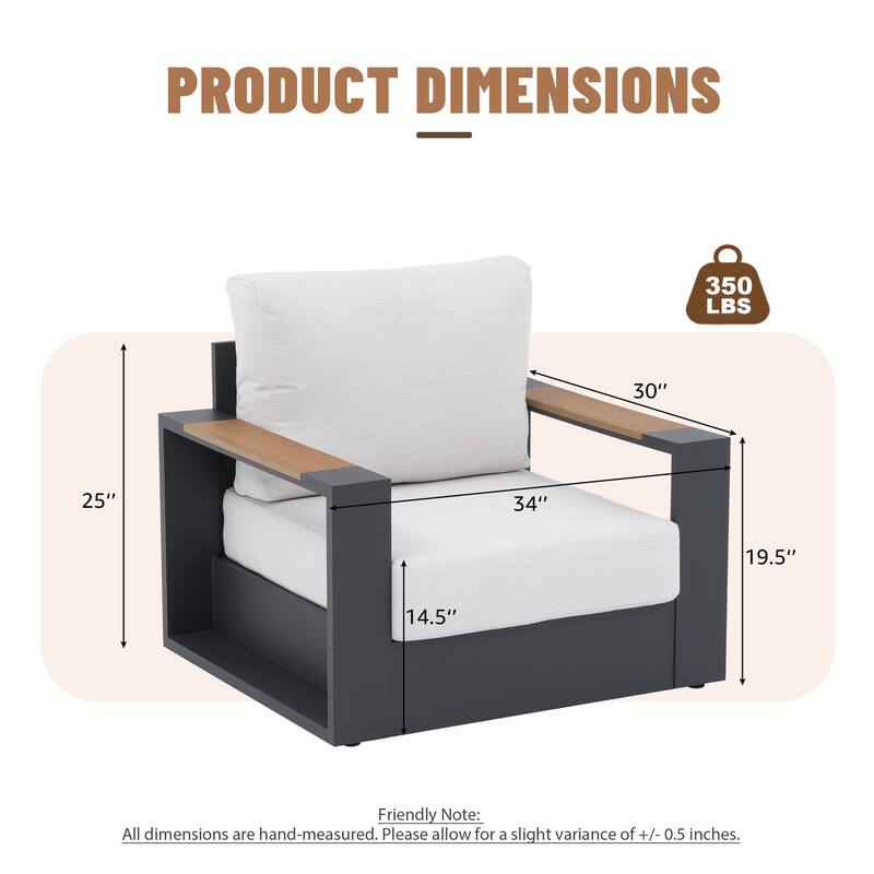 Modern Rust-Resistant Aluminum Outdoor Single Sofa Chair Set of 2