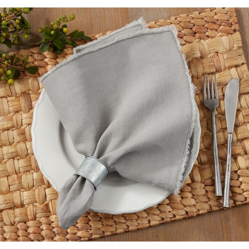 Stone Washed Table Napkins With Fringed Design (Set of 4)
