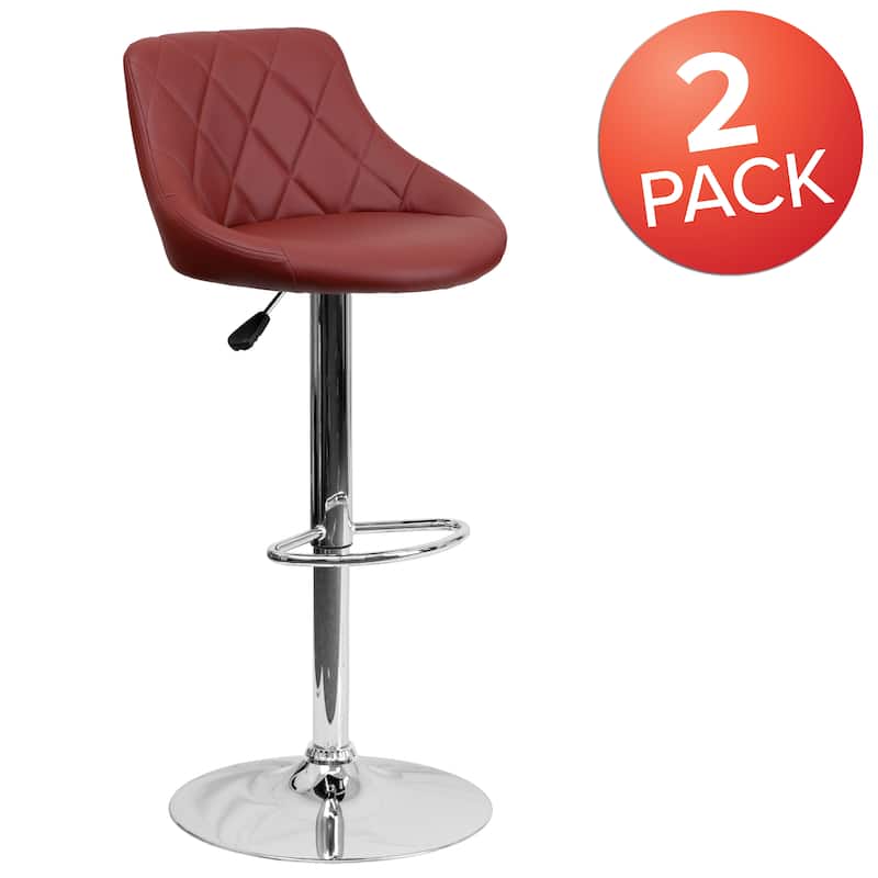 Vinyl Bucket Seat Adjustable Diamond Back Barstool (Set of 2) - 18.50"W x 19"D x 33.25" - 41.75"H