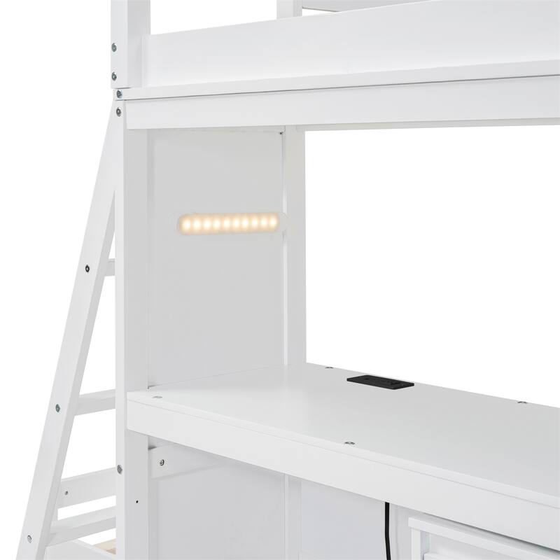Merax Twin over Twin Bunk Bed with LED Light and USB Ports, 5 drawers