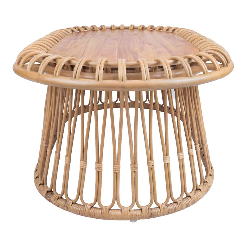 NPD Furniture Galia Rattan Round Side/ End Table or Oval Coffee Table with Wood Top