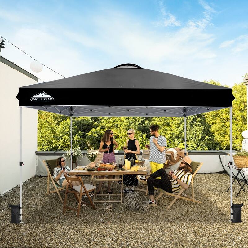 EAGLE PEAK Pop Up Canopy Tent with Wheeled Carry Bag, 8 Stakes, 4 Ropes, 4 Weight Bags, Easy Set Up Tent Canopy, 12x12 ft - Black