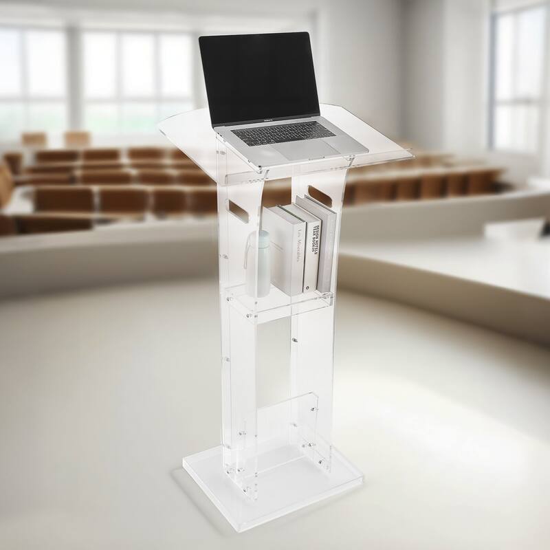 43-Inch Acrylic Podium Stand with Reading Surface and Shelf