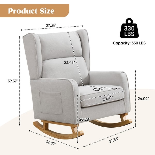 dimension image slide 7 of 11, HOMYKA 27.56" Wide Rocking Chair for Nursery with Solid Wood Leg