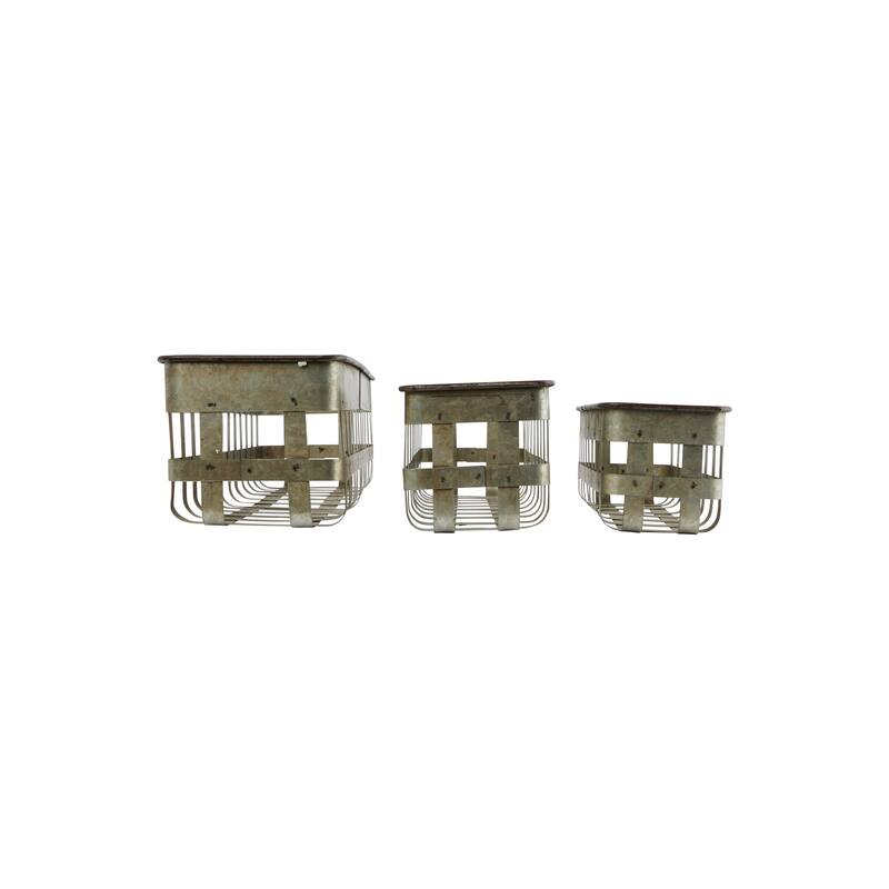 Set of 3 Rectangle Open Weave Iron Baskets