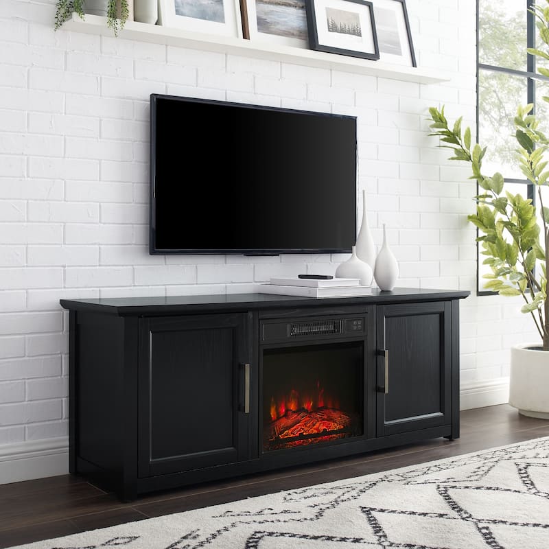 58 in. Freestanding Wood Smart Electric Fireplace TV Stand in Black for cozy home accent décor