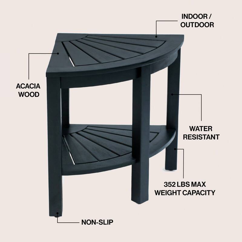 Maris 18" Solid Acacia Wood Indoor/Outdoor Corner Shower Bench with Shelf, By JONATHAN Y - 15.94L x 15.94W x 18.11H