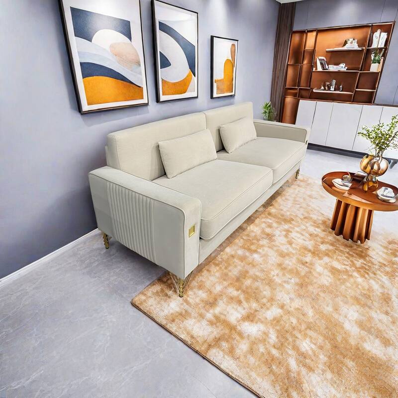 Modern 85.63" Velvet 3-seater Sofa with Gold Accents and Plush Cushions for Living Room