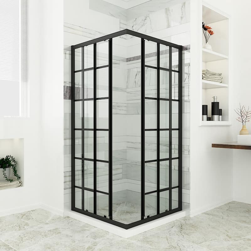 Elegant Corner Entry Shower Enclosure in Sliding Shower Doors 34 in. W x 34 in. L x 72 in. H Shower base not included.