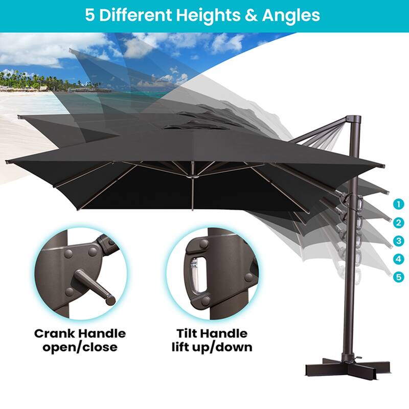 10x13FT Patio Cantilever Umbrella Outdoor Offset Umbrella 360-Degree Rotation with No Base