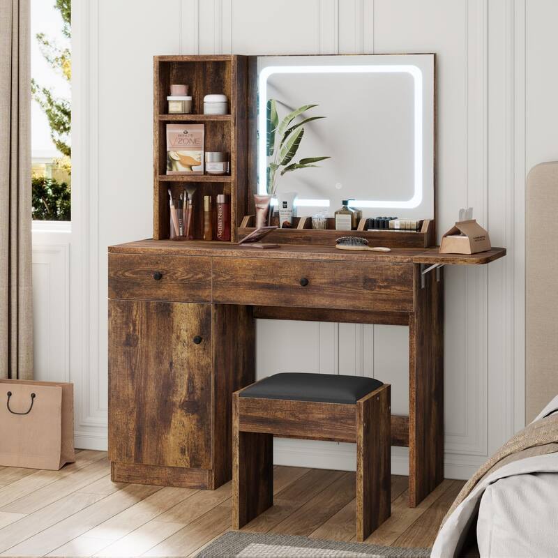 Makeup Vanity with Mirror and LED Light