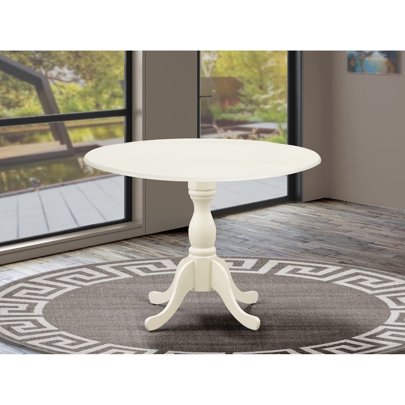 East West Furniture Dublin Modern Kitchen Table - a Round Dining Table Top with Dropleaf & Pedestal Base, (Finish Option) - DMT-LWH-TP
