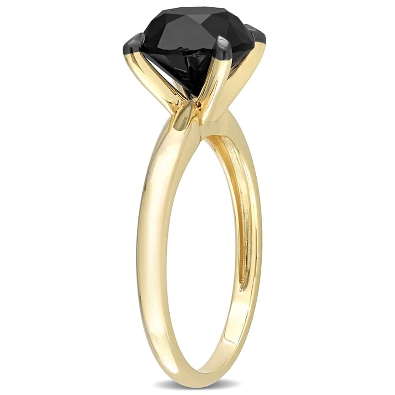 Miadora 3ct TDW Black Diamond Solitaire Engagement Ring in 14k Yellow Gold