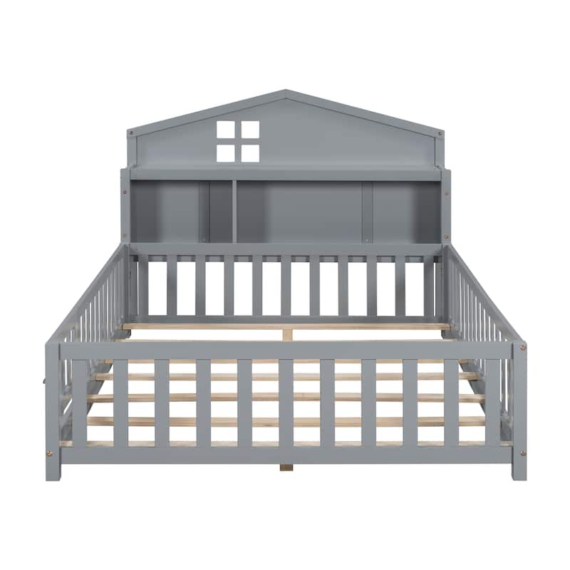 Full-size Floor Beds with Bookcases and Blackboards for Kids