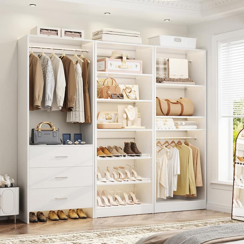 Set of 3 Closet Organizer with Drawers and Shoe Rack, Freestanding Closet System for Bedroom or Walk-in Closet