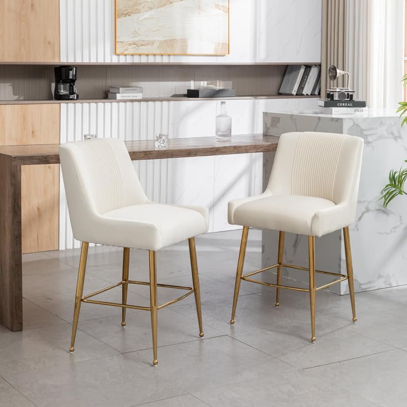 Modern Velvet 39'' H Metal Leg Counter or Bar Stools Set of 2