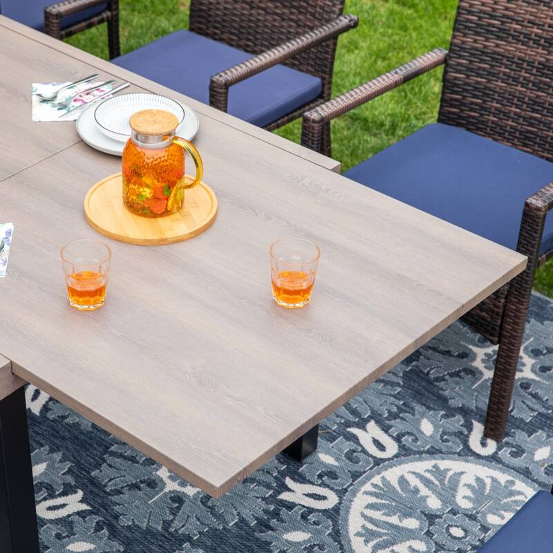 7/9-piece Patio Dining Set, Expendable Rectangular Outdoor Dining Table with Rattan Chairs
