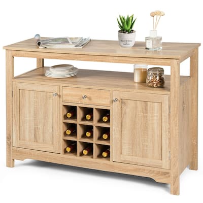 Gymax Buffet Server Wine Cabinet Console Table Dining Room Natural