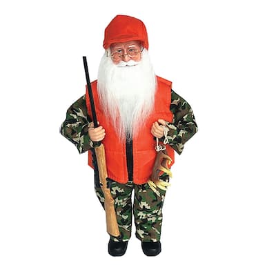 16" Deer Hunter Santa Claus Rifle Antlers Standing Christmas Figurine