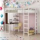 preview thumbnail 1 of 56, Twin Metal Loft Bed with 2 Shelves, 2 built-in ladders and Desk, White White