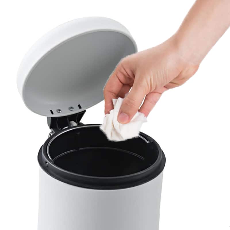 Evideco Soft Close Small Round Metal Bathroom Floor Step Trash Can - 3 liters - 0.8 gal.