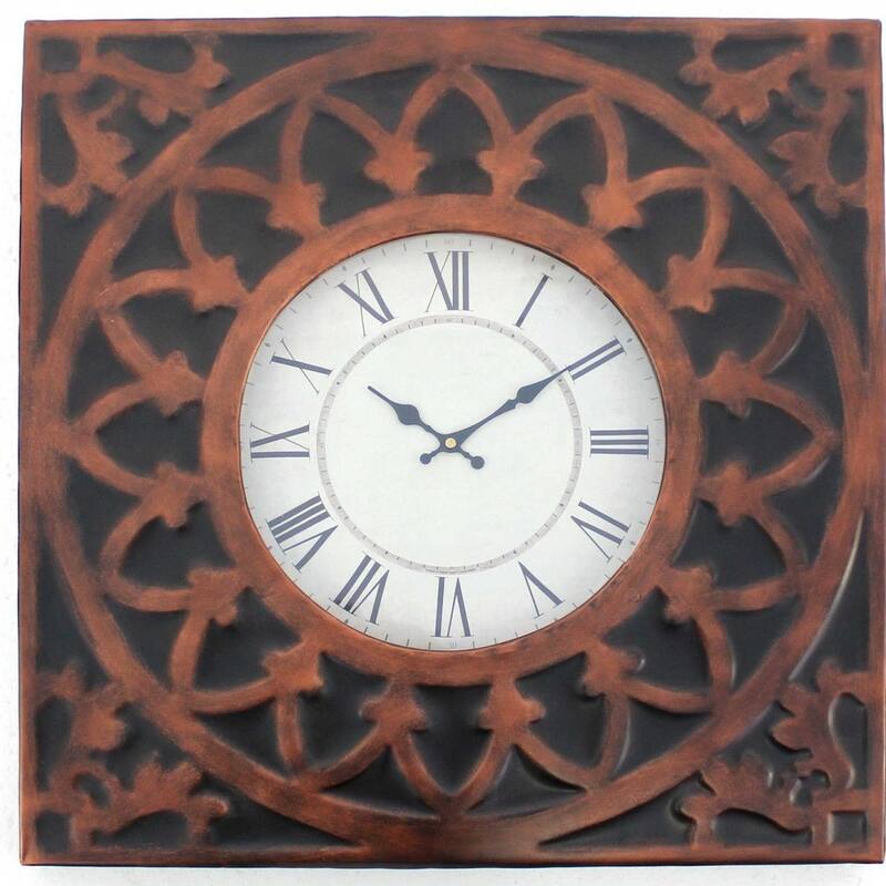 HomeRoots 23" Square Bronze Glass Analog Wall Clock - 22.75