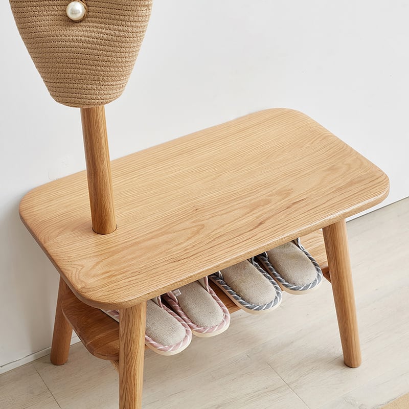 Solid Wood Shoe Stool With Cloth Hanger