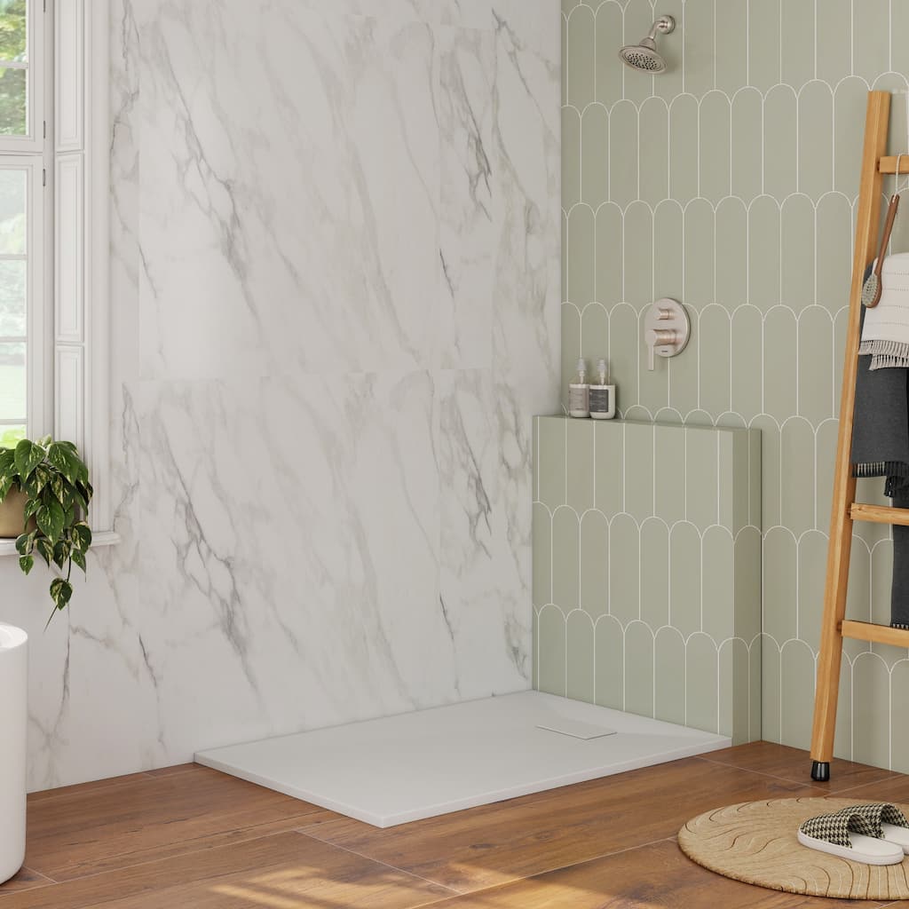 SMC Alcove Shower Pan Base with Left/Right Drain, Low Profile, Wheelchair Access, Slip-Resistant, cUPC Certified